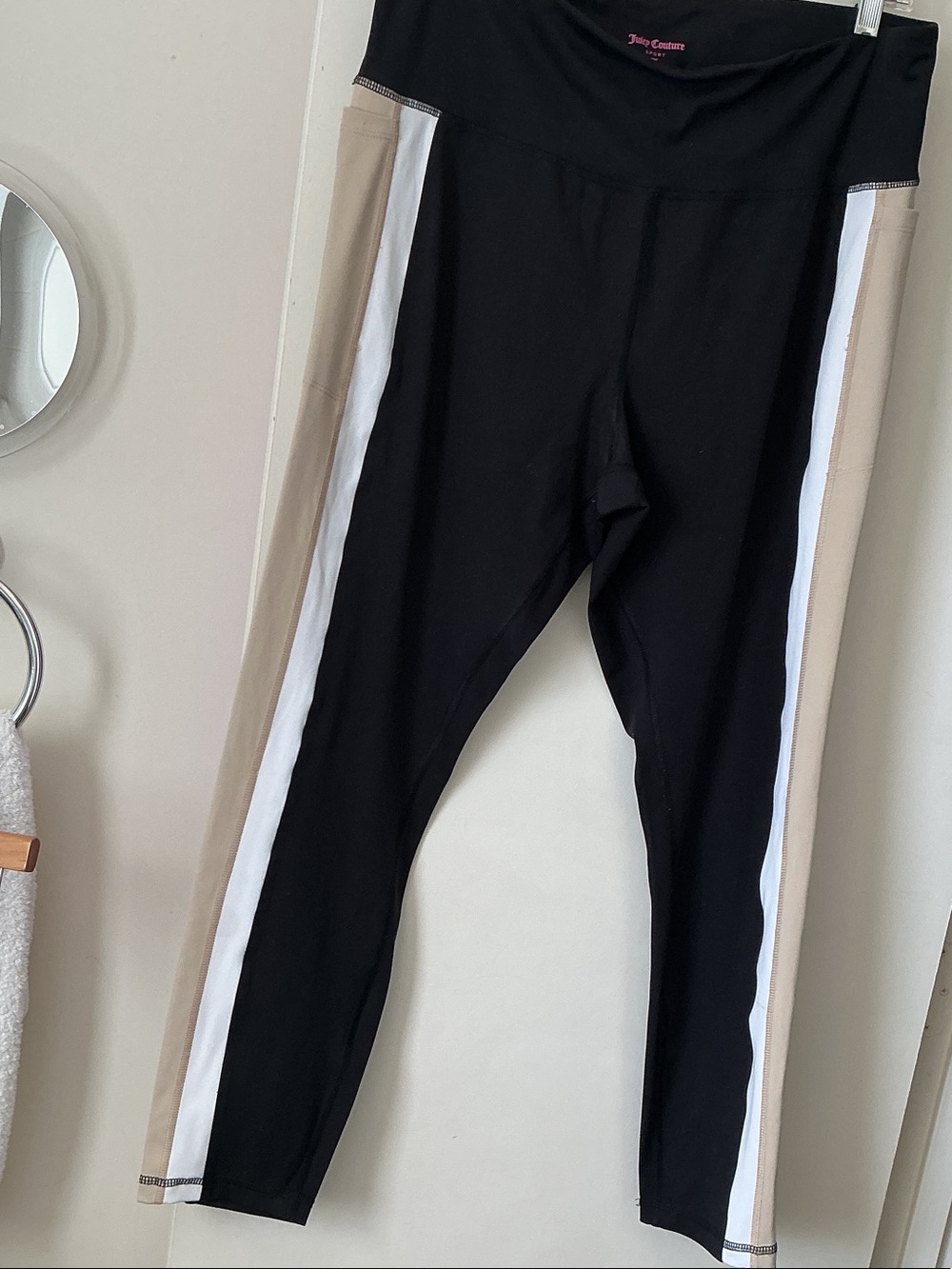 Juicy Couture Black Leggings with White and Tan Side Stripes